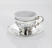 обзорное фото Кофейный набор из серебра и керамики (чашка и блюдце) 031813   Серебряные чашки