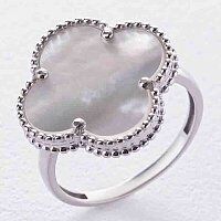 Женское кольцо с перламутром Клевер в белом золоте 039159