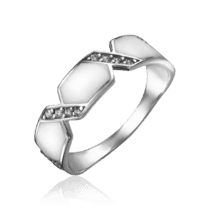 обзорное фото Кольцо серебряное с белой эмалью и фианитами 034747  Серебряные кольца