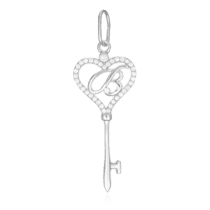 обзорное фото Серебряный кулон-ключ с буквой "В" с фианитами 024770  Серебряные подвески буквы