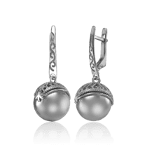 обзорное фото Серебряные серьги с узором на английском замке шары 034171  Серебряные серьги