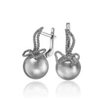 обзорное фото Серебряные серьги шары с бантиком 034176  Серебряные серьги