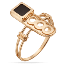 обзорное фото Кольцо золотое в фантазийном дизайне с черным агатом 036574  Золотые кольца