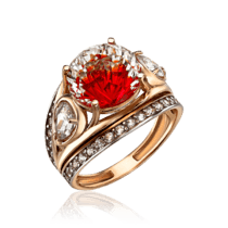 обзорное фото Женское золотое кольцо с горным хрусталем и фианитами 035544  Золотые кольца