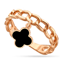 обзорное фото Золотое кольцо с подвеской Клевер 038324  Золотые кольца с эмалью