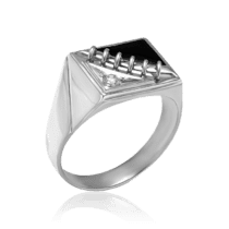 обзорное фото Серебряная печатка с эмалью и фианитом 034746  Серебряные кольца