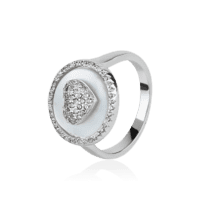 обзорное фото Серебряное кольцо с перламутром и фианитами 027932  Серебряные кольца со вставками