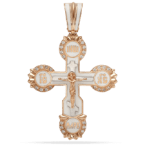 обзорное фото Золотой крест с белой эмалью и фианитом Спаси и Сохрани 039000  Золотые крестики православные