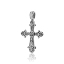 обзорное фото Серебряный крестик с чернением Хризма 030611  Серебряные подвески иконки