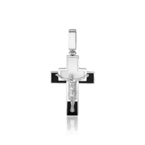обзорное фото Серебряный крест с черной и белой эмалью 034446  Серебряные подвески крестики