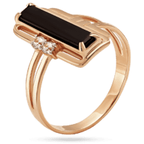 обзорное фото Женское кольцо прямоугольной формы с черным агатом и белыми фианитами 039297  Золотые кольца с фианитом