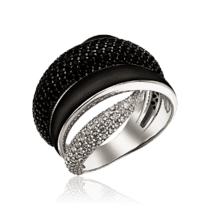 обзорное фото Кольцо из серебра 925 с белой эмалью и фианитами 034197  Серебряные кольца