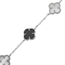 обзорное фото Серебряный браслет с перламутром и ониксом 027755  Серебряные женские браслеты