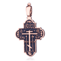 обзорное фото Золотой православный крест с чернением 024632  Золотые крестики православные