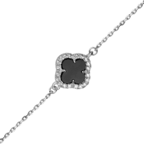 обзорное фото Серебряный браслет "Клевер" с ониксом 038083  Серебряные женские браслеты
