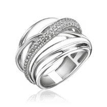 обзорное фото Серебряное кольцо переплеты с фианитами и белой эмалью 034822  Серебряные кольца