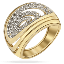 обзорное фото Массивное кольцо в желтом золоте с фианитами 038960  Золотые кольца с фианитом