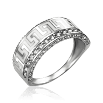 обзорное фото Кольцо серебряное с фианитами и ювелирной эмалью 034810  Серебряные кольца