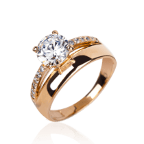 обзорное фото Женское двойное золотое кольцо с большим камнем 032161  Золотые кольца с фианитом
