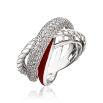 обзорное фото Серебряное кольцо с красной эмалью и фианитами 034819  Серебряные кольца