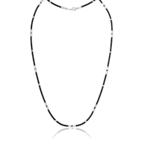 обзорное фото Черный ювелирный шнурок с серебряными вставками 035357  Серебряные цепочки