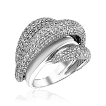 обзорное фото Серебряное массивное кольцо с белой эмалью и фианитами 035028  Серебряные кольца
