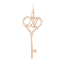 обзорное фото Позолоченный кулон-ключ с буквой "А" с фианитами 024782  Серебряные подвески буквы