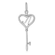 обзорное фото Серебряный кулон-ключ с буквой "Л" с фианитами 024767  Серебряные подвески буквы