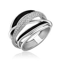 обзорное фото Серебряное кольцо переплеты с фианитами и черной эмалью 034823  Серебряные кольца