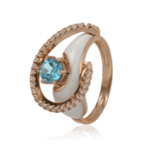 обзорное фото Золотое кольцо с топазом фианитами и эмалью 028631  Золотые кольца с топазом