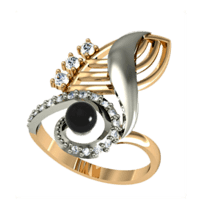 обзорное фото Кольцо из белого и желтого золота 330917  Золотые кольца с жемчугом