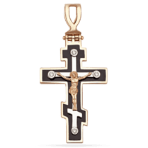 обзорное фото Золотой крестик с черной эмалью 028814  Крестики мужские