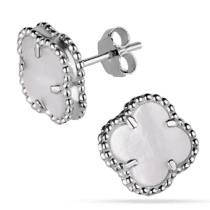обзорное фото Серебряные серьги-гвоздики с перламутром Клевер 038333  Серебряные серьги с камнями
