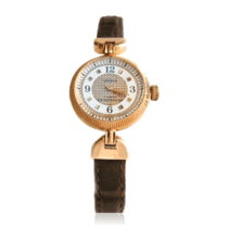 обзорное фото Часы женские из розового золота с кожаным ремешком 036329  Женские золотые часы