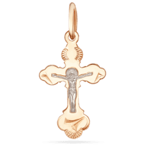 обзорное фото Крест Распятие в белом и красном золоте без вставок 039102  Золотые крестики православные