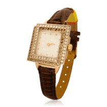 обзорное фото Часы с золотым корпусом и ремешком из натуральной кожи 036327  Женские золотые часы