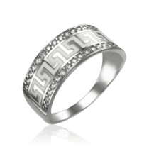 обзорное фото Серебряное кольцо с эмалью и фианитами Меандр 034808  Серебряные кольца
