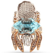 обзорное фото Эксклюзивное золотое кольцо "Королевский цветок" с большим голубым топазом и фианитами 038088  Эксклюзивные кольца из золота