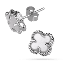 обзорное фото Серебряные серьги маленький Клевер с перламутром 038336  Серебряные серьги с камнями