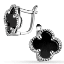 обзорное фото Серебряные серьги Клевер с ониксом на английской застежке 038533  Серебряные серьги с камнями
