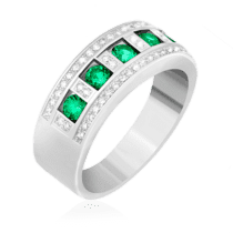 обзорное фото Серебряное кольцо в стиле "Damiani" с зелеными фианитами 024697  Серебряные кольца с фианитом
