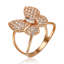 обзорное фото Кольцо золотое массивное Бабочка с камнями 033677  Золотые кольца с фианитом