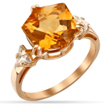 обзорное фото Золотое кольцо с цитрином и фианитами 036271  Золотые кольца
