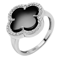 обзорное фото Серебряное кольцо с эмалью и фианитами с клевером 037753  Серебряные кольца со вставками