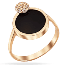 обзорное фото Золотое кольцо с черным агатом и фианитами Элегантная красота 038963  Золотые кольца с агатом