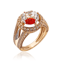 обзорное фото Золотое кольцо с горный хрустальом и фианитами Пылающий Лед 033381  Золотые кольца