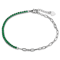 обзорное фото Серебряный оригинальный браслет с зелеными фианитами 038360  Серебряные женские браслеты