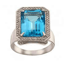 обзорное фото Золотое кольцо с крупным топазом огранки "Изумруд" и бриллиантами 038092  Эксклюзивные кольца из золота