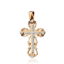 обзорное фото Кулон крестик с бриллиантами 023169  Декоративные золотые крестики
