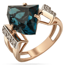 обзорное фото Золотое кольцо в стильном дизайне с топазом 036394  Золотые кольца